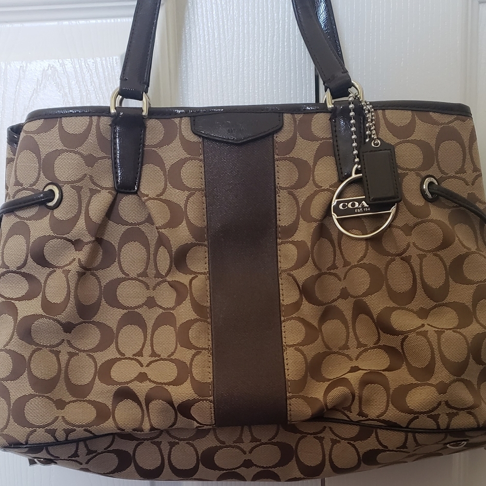 Coach Signature Caryall Shoulder Bag Brown Canvas